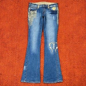 Low Rise Boot Cut Jeans With Gold Sequins
